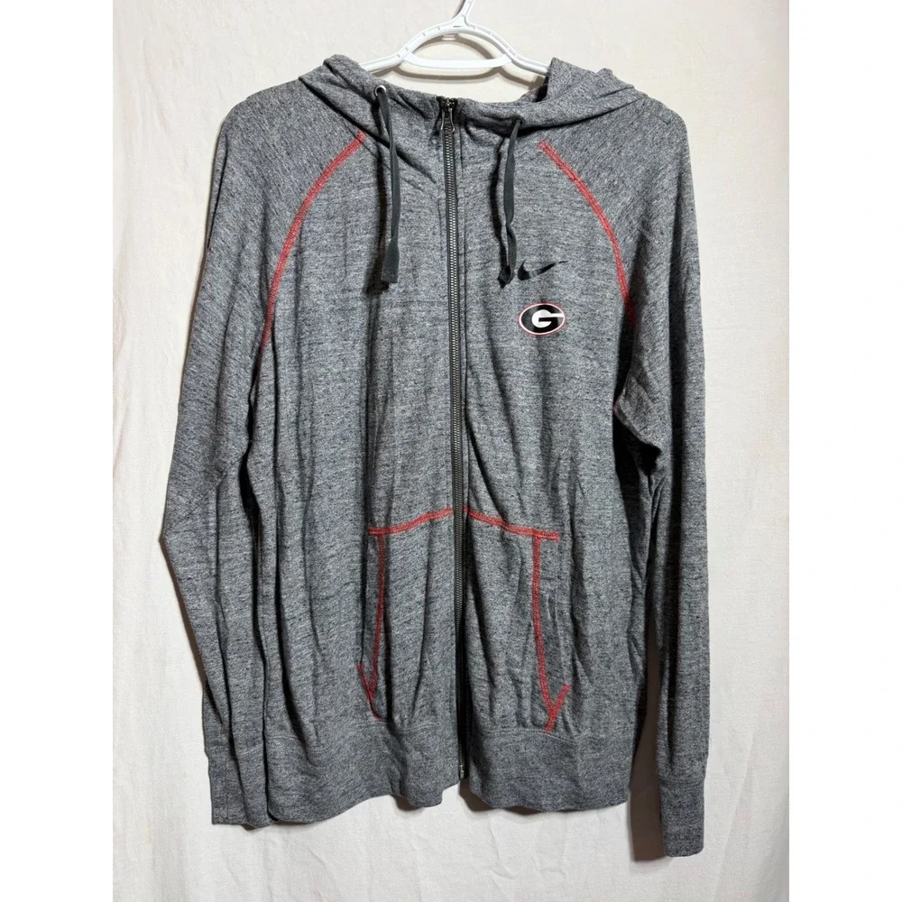 Nike Georgia Bulldogs Full Zip Hoodie Womens XL Grey Red Stitching NCAA Fan Gear